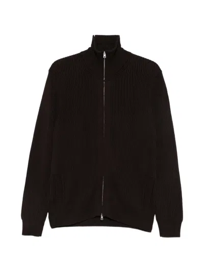 Luigi-gentile Ribbed-knit Zip-up Cardigan In Brown