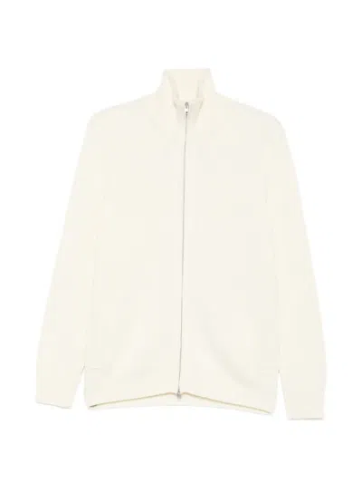 Luigi-gentile Ribbed-knit Zip-up Cardigan In Neutral