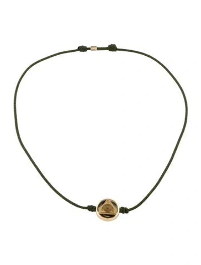 Pre-owned Luis Morais 14k Large Disk With Light Of Majestic Symbol Adjustable Cord Bracelet, 12.5" In Green