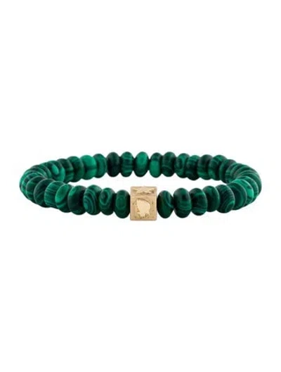 Pre-owned Luis Morais 14k Resin Beaded Stretch Bracelet, 6.75" In Green