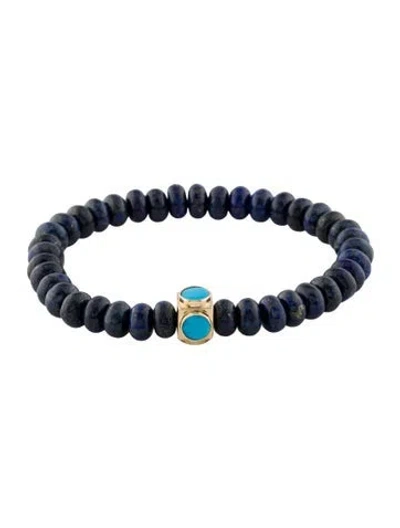 Pre-owned Luis Morais 14k Turquoise & Lapis Lazuli Beaded Bracelet, 7.25" In Multi