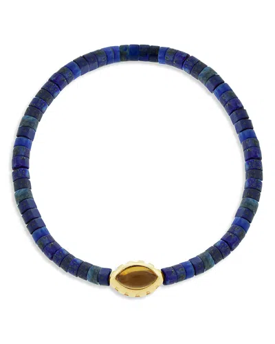 Luis Morais 14k Yellow Gold Citrine Eye Of The Idol Lapis Beaded Bracelet In Blue/gold