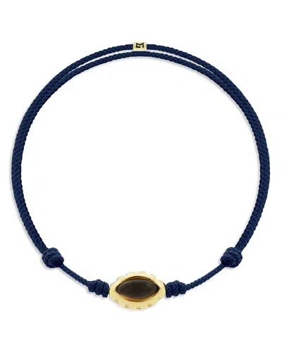 Luis Morais 14k Yellow Gold Citrine Eye Of The Idol Navy Blue Cord Bracelet In Bue/gold