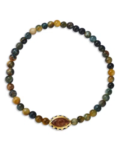 Luis Morais 14k Yellow Gold Citrine Eye Of The Idol Tiger Eye Bead Bracelet In Brown