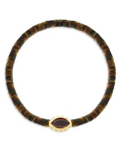 Luis Morais Men's 14k Yellow Gold Citrine Eye Of The Idol Tiger's Eye Beaded Bracelet
