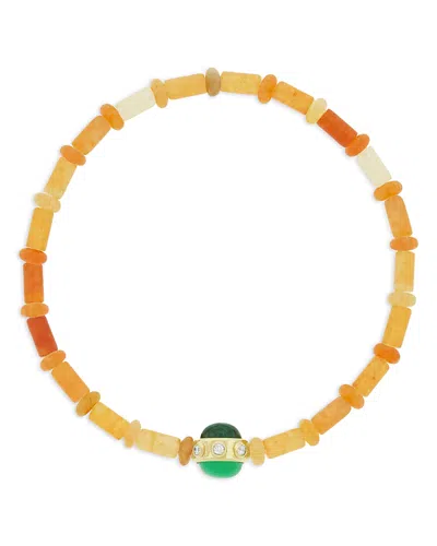 Luis Morais 14k Yellow Gold Diamond Cabochon Collar Beaded Bracelet In Orange/gold