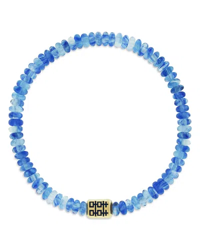 Luis Morais 14k Yellow Gold Double Happiness Ingot Blue Watermelon Beaded Bracelet In Blue/gold