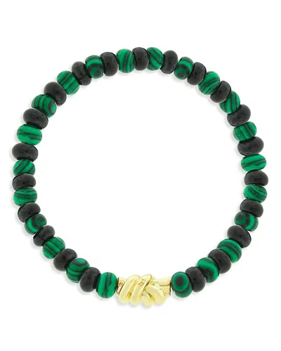 Luis Morais Men's 14k Yellow Gold Double Knot Malachite & Onyx Beaded Bracelet In Green/gold