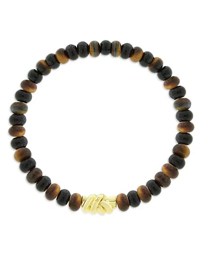 Luis Morais Men's 14k Yellow Gold Double Knot Onyx & Tiger's Eye Beaded Bracelet
