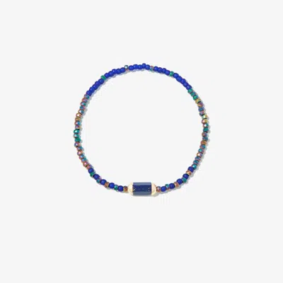 Luis Morais 14k Yellow Gold Hexagon Lapis Beaded Bracelet In Blue