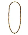 Luis Morais Men's 14k Yellow Gold Large Citrine Eye Of The Idol Tiger's Eye Beaded Necklace, 19 In Gold
