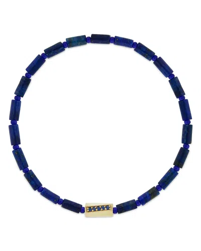 Luis Morais 14k Yellow Gold Large Twisted Hexagon Blue Sapphire Beaded Bracelet In Blue/gold