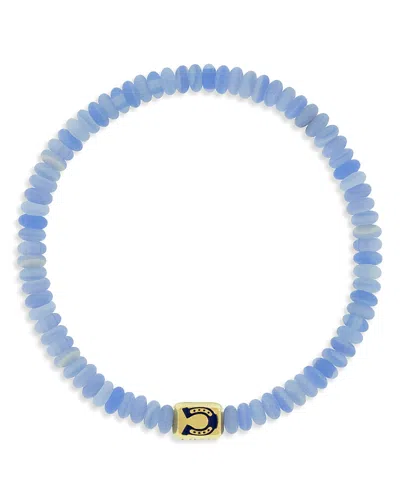 Luis Morais 14k Yellow Gold Lucky Horseshoe Ingot Chalcedony Bead Bracelet In Blue/gold