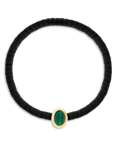 Luis Morais 14k Yellow Gold Malachite Oval Eye Of The Idol Onyx Beaded Bracelet