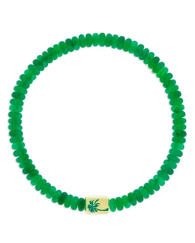 Luis Morais 14k Yellow Gold Palm Tree Ingot Green Jade Bead Bracelet In Green/gold