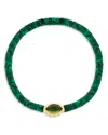 Luis Morais 14k Yellow Gold Peridot Eye Of The Idol Malachite Beaded Bracelet In Green/gold