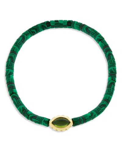 Luis Morais 14k Yellow Gold Peridot Eye Of The Idol Malachite Beaded Bracelet In Green/gold