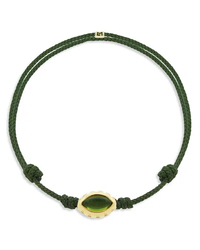 Luis Morais 14k Yellow Gold Peridot Eye Of The Idol Pine Green Cord Bracelet In Green/gold