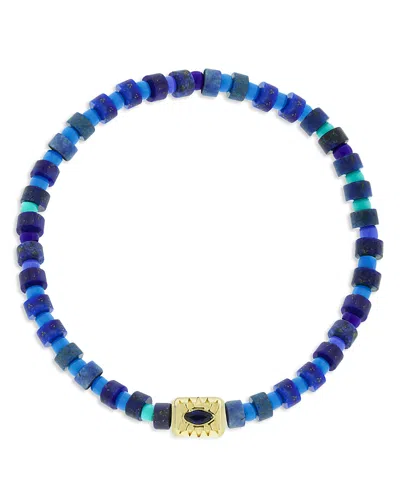 Luis Morais 14k Yellow Gold See All Sapphire Marquise Ingot Beaded Bracelet In Blue/gold