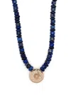 Luis Morais 14kt Yellow Gold Shield Lapis Lazuli Beaded Necklace In Blue