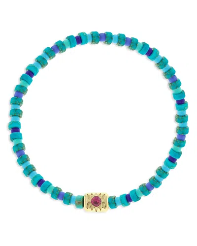 Luis Morais 14k Yellow Gold Shine On Pink Sapphire Ingot Turquoise Beaded Bracelet In Blue/gold