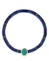 Luis Morais 14k Yellow Gold Turquoise Oval Eye Of The Idol Lapis Beaded Bracelet In Blue