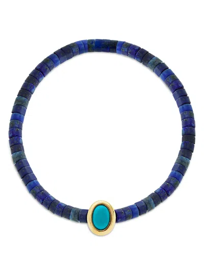 Luis Morais 14k Yellow Gold Turquoise Oval Eye Of The Idol Lapis Beaded Bracelet In Blue