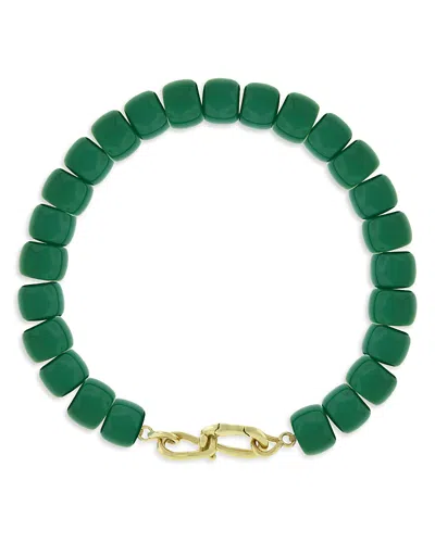 Luis Morais 14k Yellow Gold Wire Clasp Green Beaded Bracelet In Green/gold