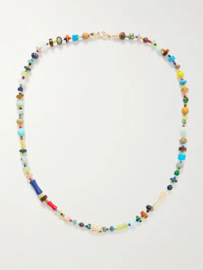 Luis Morais 14-karat Gold, Agate And Diamond Beaded Necklace In Multi