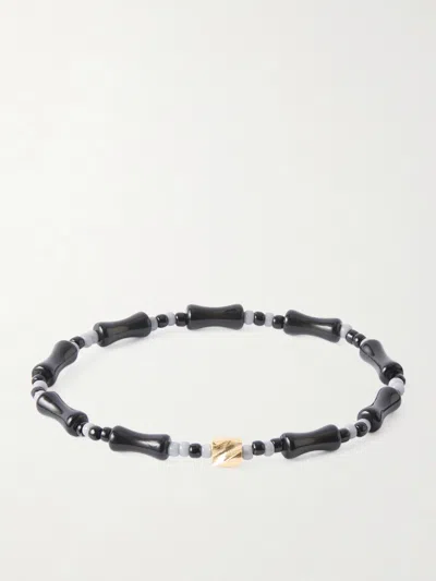 Luis Morais 14-karat Gold, Agate And Glass Beaded Bracelet In Black