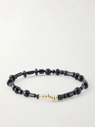 Luis Morais 14-karat Gold Agate Beaded Bracelet In Black