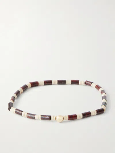 Luis Morais 14-karat Gold, Jasper And Vinyl Beaded Bracelet In Brown