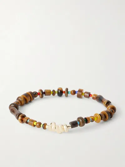 Luis Morais 14-karat Gold Tiger Eye Beaded Bracelet In Brown