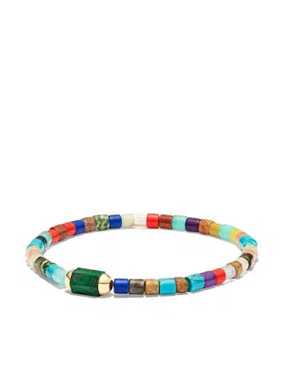 Luis Morais 14k Yellow Gold Medium Hexagon Malachite Bolt Beaded Bracelet