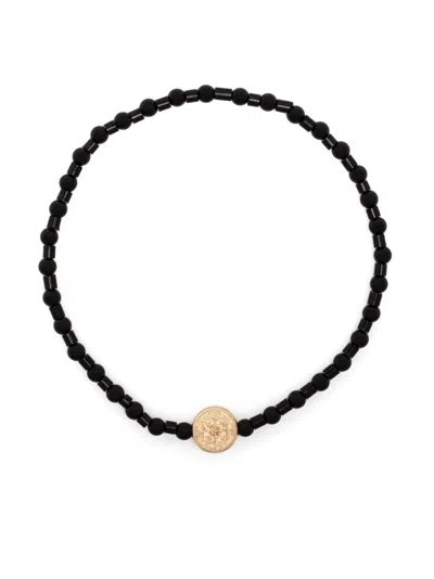 Luis Morais 14kt Yellow Gold Money Seal Beaded Bracelet In Black