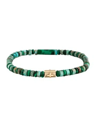 Pre-owned Luis Morais Cross Relief On Bead Bracelet, 7" In Black/blue/brown