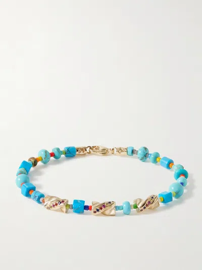 Luis Morais Drill Bit 14-karat Gold Multi-stone Beaded Bracelet In Blue