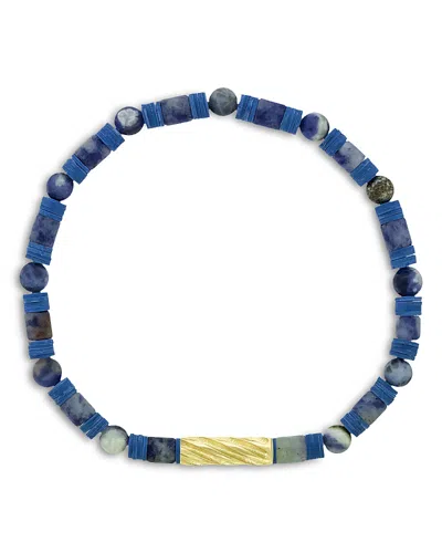 Luis Morais Men's 14k Yellow Gold Deeper Journey Blue Sodolite Extended Drill Stretch Bracelet