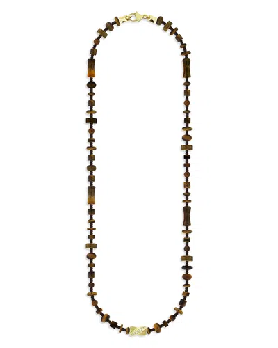 Luis Morais Men's 14k Yellow Gold Deeper Journey Diamond & Tiger Eye Beaded Necklace, 20 In Brown