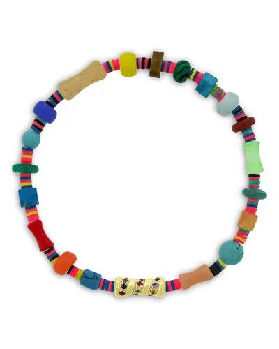 Luis Morais Men's 14k Yellow Gold Deeper Journey Rainbow Sapphire Swirl Vinyl Beaded Bracelet In Multi