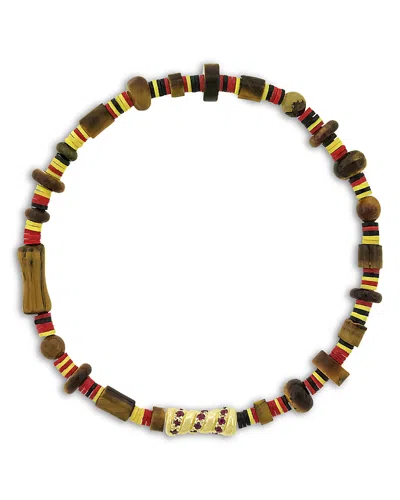 Luis Morais Men's 14k Yellow Gold Deeper Journey Ruby Swirl Tiger Eye Beaded Bracelet In Multi