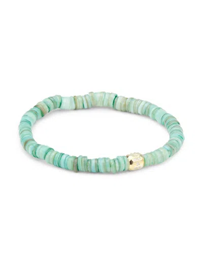 Luis Morais Men's 14k Yellow Gold, Pueblo Bead, & Sapphire Stretch Bracelet In Neutral