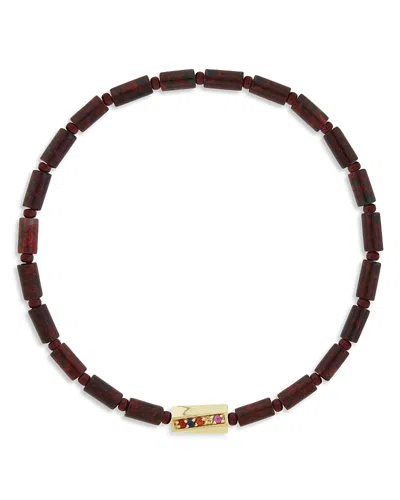 Luis Morais Rainbow Sapphire Twisted Hexagon Red Jasper Beaded Bracelet In Gold