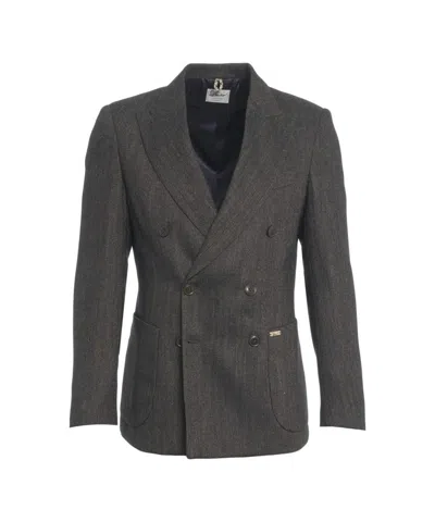 Luis Trenker Double-breasted Lusimone Blazer With Herringbone Pattern In Gray