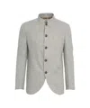 Luis Trenker Refined Korean Collar Blazer With Rounded Hem In Gray