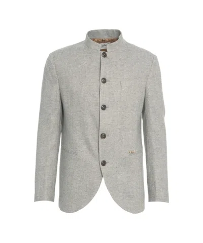 Luis Trenker Refined Korean Collar Blazer With Rounded Hem In Gray