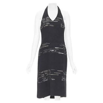 Pre-owned Luisa Beccaria Black Wool Tweed Gold Silver Sequins Embroidered Dress It42 M