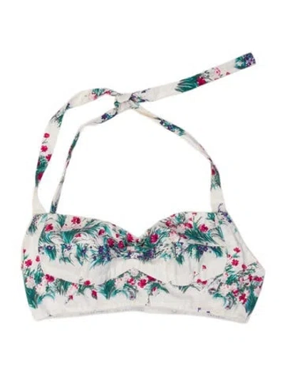Pre-owned Luisa Beccaria Floral Print Halterneck Crop Top In Neutral