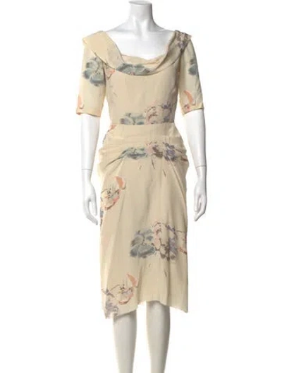 Pre-owned Luisa Beccaria Floral Print Knee-length Dress In Neutrals