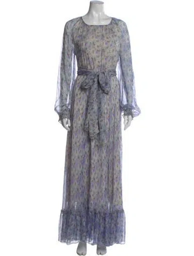 Pre-owned Luisa Beccaria Floral Print Long Dress In Blue